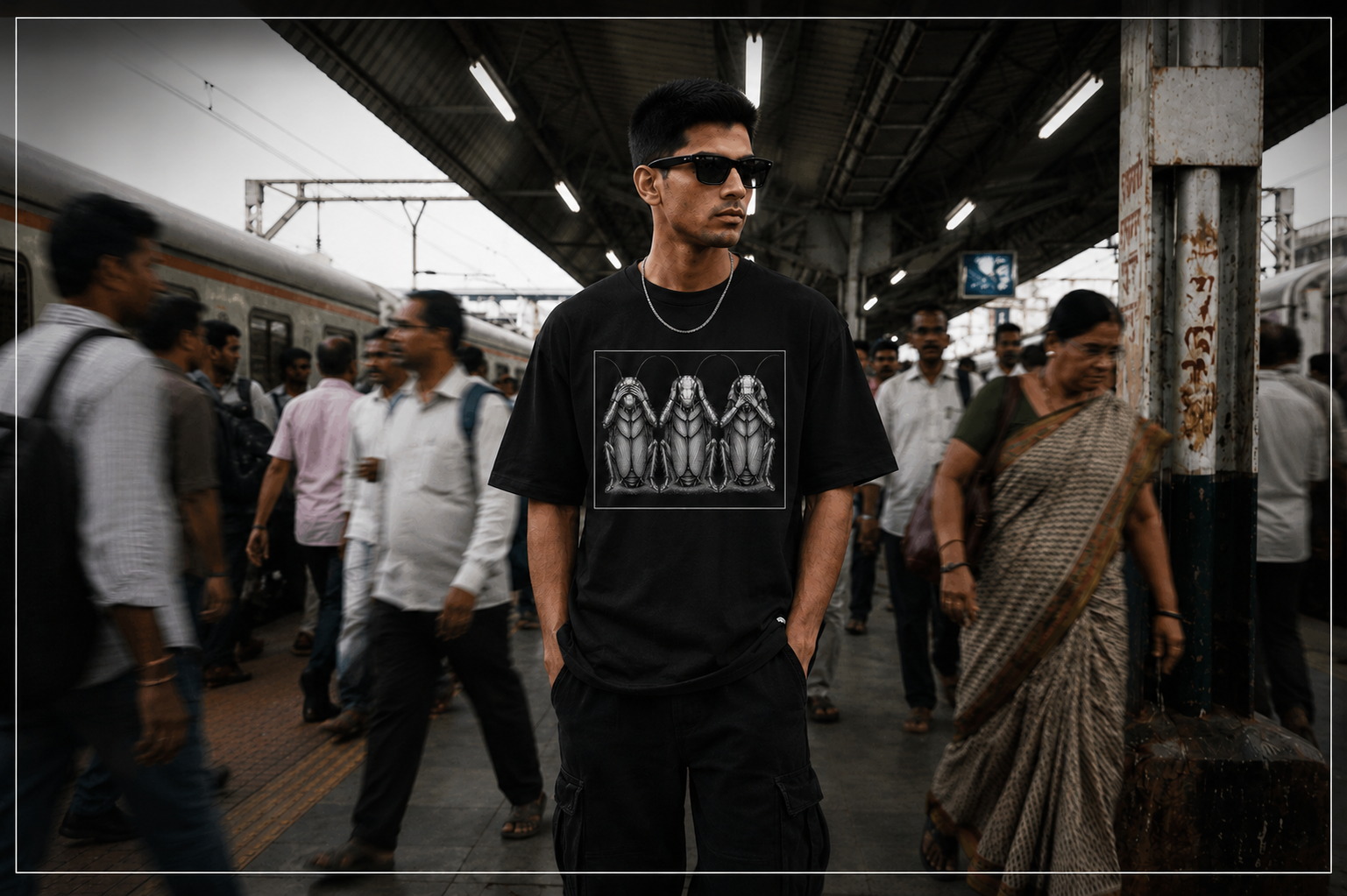 Mizaru . Kikazaru . Iwazaru ( Black ) — Cockroach Lives Matter graphic t-shirt