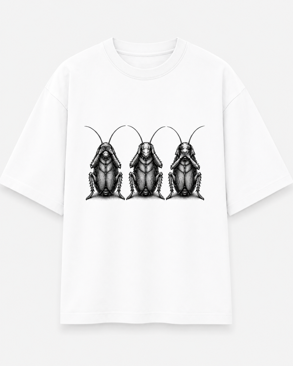 Three Wise Cockroaches graphic print white — Cockroach Lives Matter t-shirt