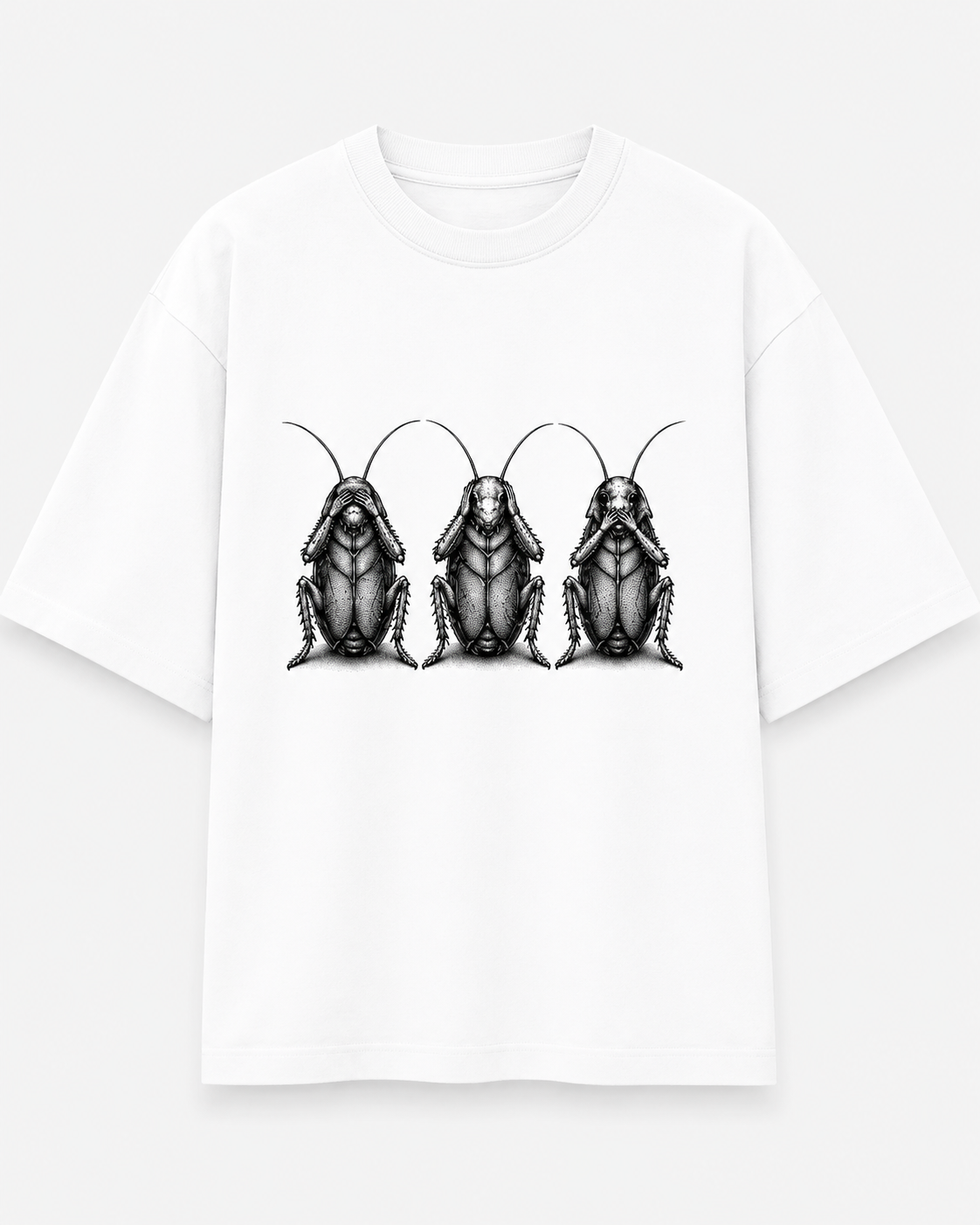 Three Wise Cockroaches graphic print white — Cockroach Lives Matter t-shirt
