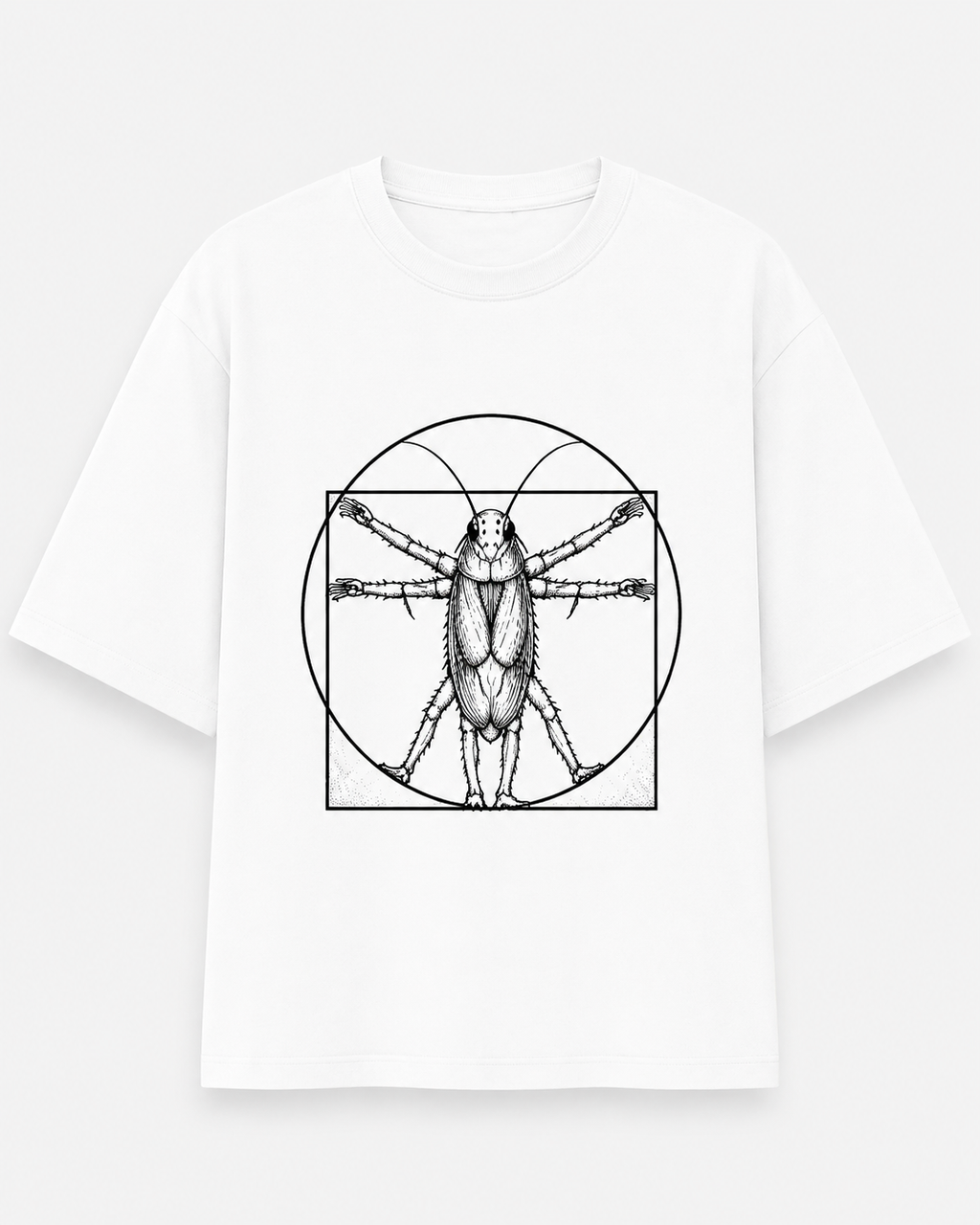 Vitruvian Cockroach graphic print white — Cockroach Lives Matter oversized tee