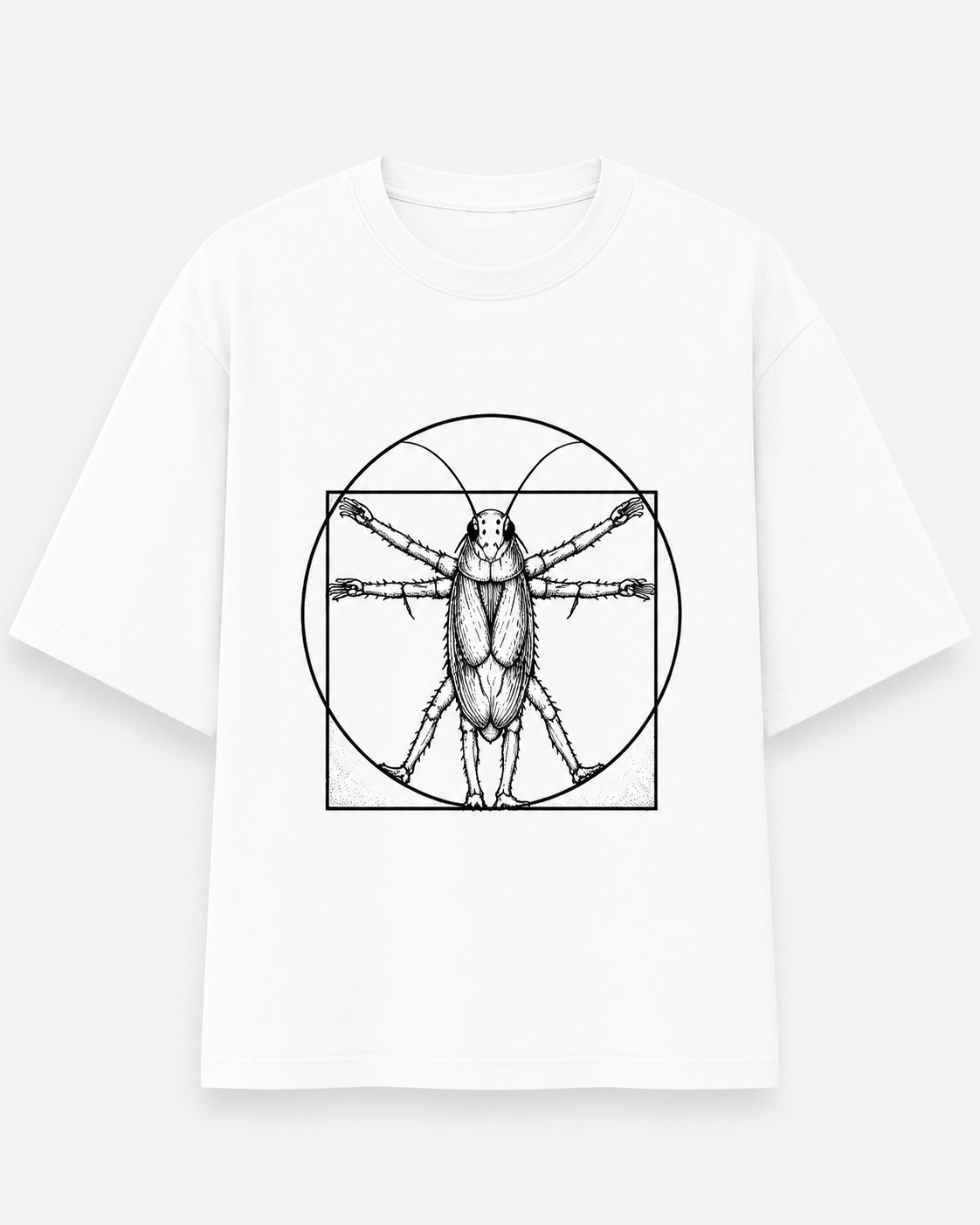 Vitruvian Cockroach graphic print white — Cockroach Lives Matter oversized tee